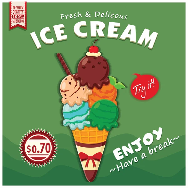 Vintage ICE CREAM design de cartaz — Vetor de Stock