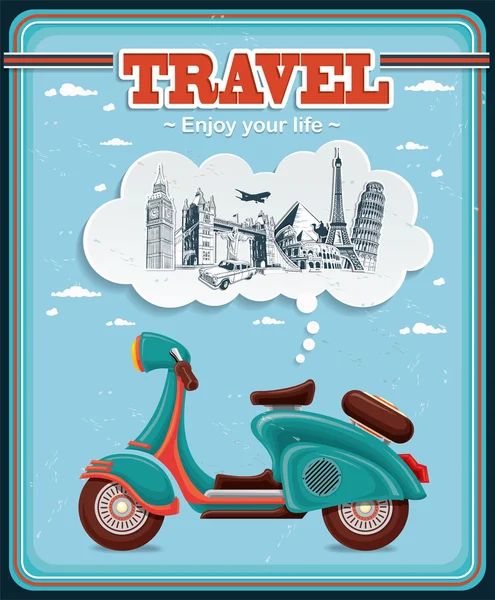 Vintage Travel scooter affiche design — Image vectorielle