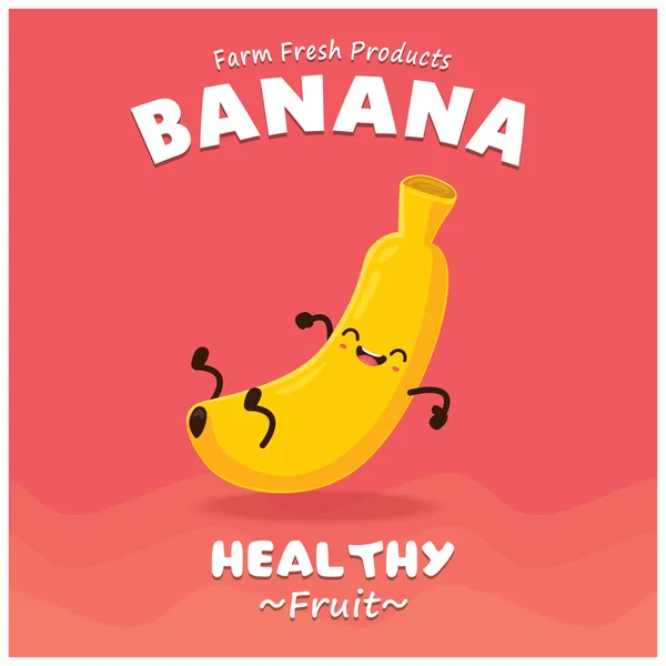 Vintage Banana poster design with vector banana character. — Stock Vector