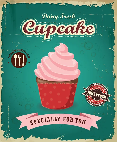 Vintage Cupcake Poster Design mit Vektor Cupcake. — Stockvektor