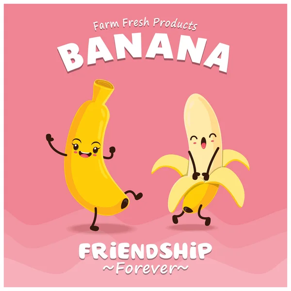 Vintage banaan poster ontwerp met vector banaan karakter. — Stockvector