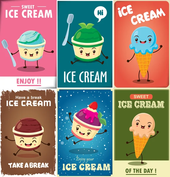 Vintage Ice Cream poster set di design con carattere gelato . — Vettoriale Stock