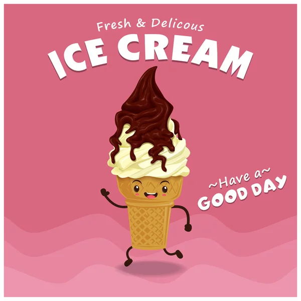 Vintage ice cream poster design with vector ice cream character. Stock