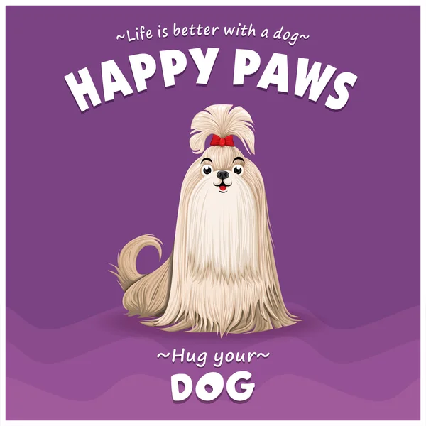 벡터 강아지 캐릭터와 빈티지 강아지 포스터 디자인. — 스톡 벡터