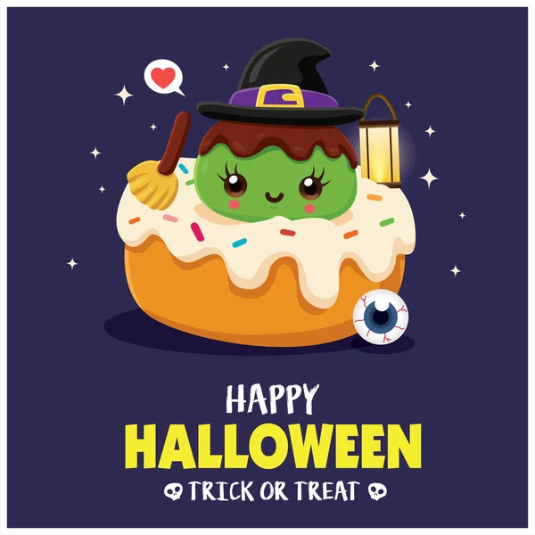 Vintage Halloween Poszter Design Vektor Boszorkány Cupcake Karakter — Stock Vector