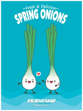 Taze soğan karakterli klasik yemek posteri tasarımı.