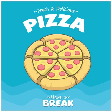 Vektör pizza ile klasik yemek posteri tasarımı.