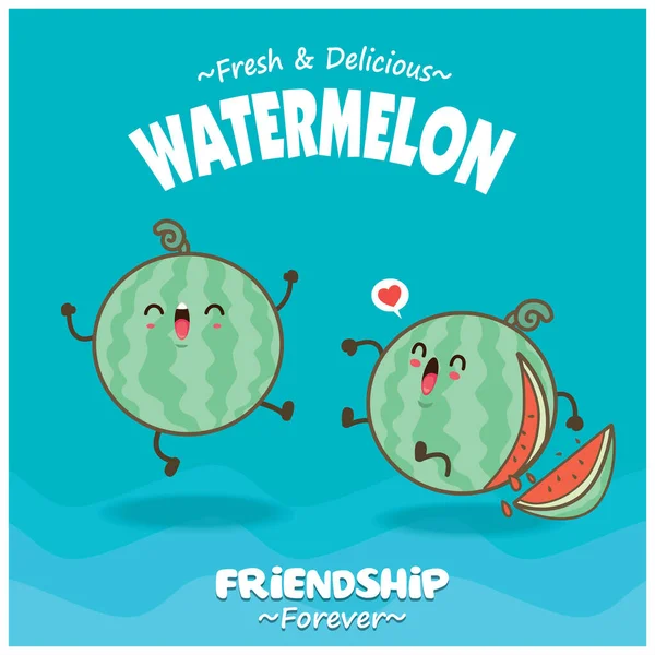 Vintage Food Poster Design Watermelon Character — Stockový vektor
