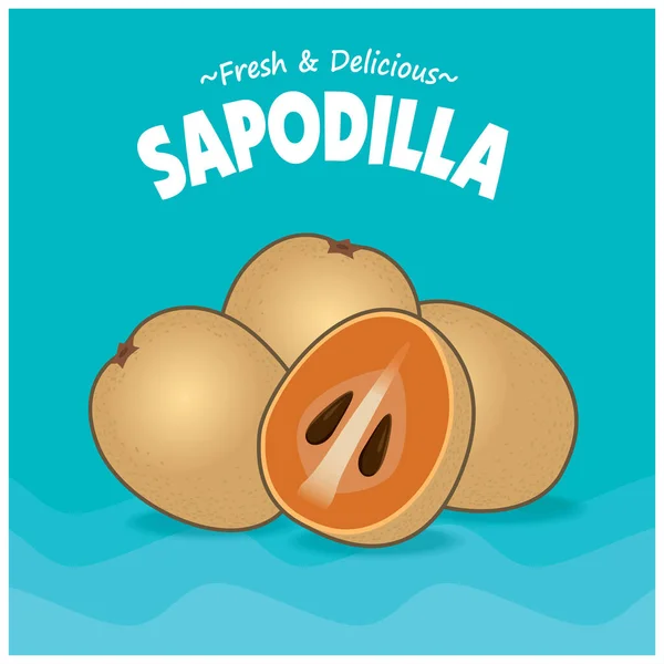 Vintage Σχέδιο Αφίσας Φαγητού Sapodilla — Διανυσματικό Αρχείο