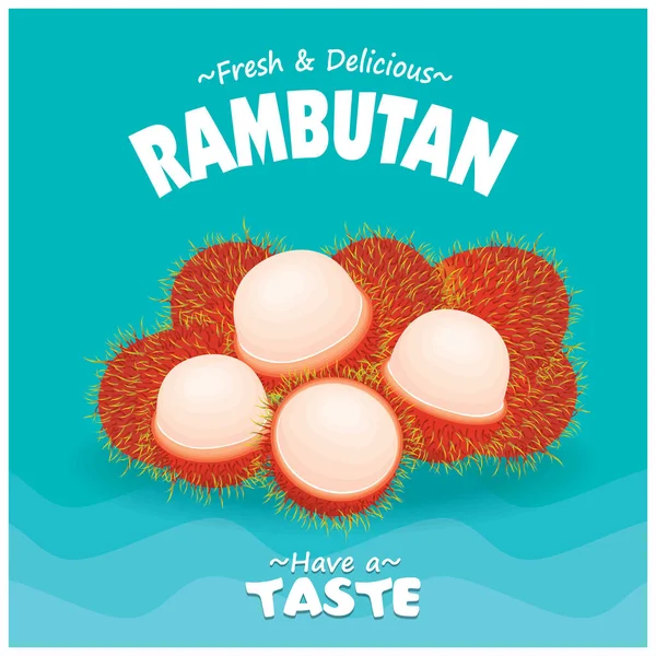 Diseño Póster Comida Vintage Con Rambutan — Vector de stock