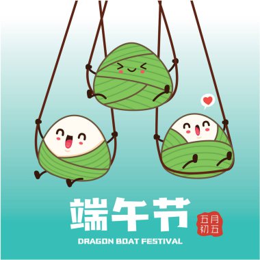 Klasik Çin mantısı çizgi film karakteri. Ejderha teknesi festivali illüstrasyonu. (Çince kelime ejderha botu festivali anlamına gelir, 5 Mayıs)