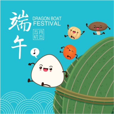 Klasik Çin mantısı çizgi film karakteri. Ejderha teknesi festivali illüstrasyonu. (Çince kelime ejderha botu festivali anlamına gelir, 5 Mayıs)