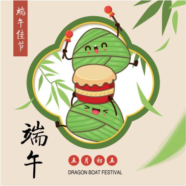 Klasik Çin mantısı çizgi film karakteri. Ejderha teknesi festivali illüstrasyonu. (Çince 