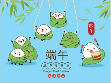 Klasik Çin mantısı çizgi film karakteri. Ejderha teknesi festivali illüstrasyonu. (Çince 