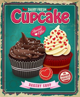 Vintage cupcake poster tasarımı