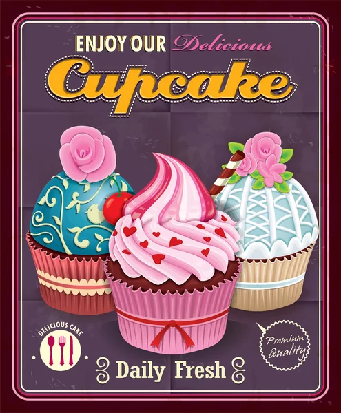 Vintage design poster cupcake — Vettoriale Stock