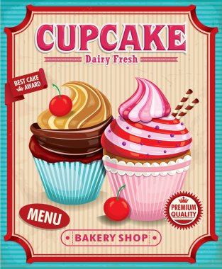 Vintage cupcake poster tasarımı