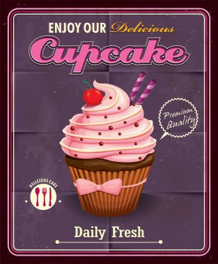 Vintage cupcake poster tasarımı