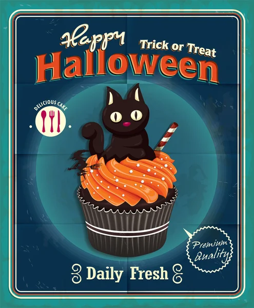 Vintage Halloween disegno poster cupcake — Vettoriale Stock