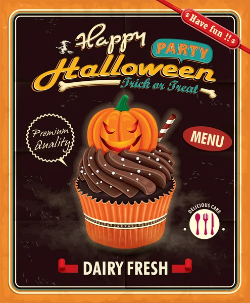 Vintage halloween cupcake affisch design — ストックベクタ