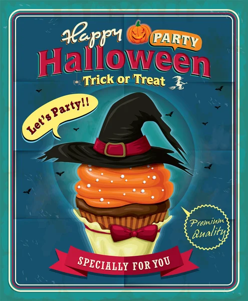 Design de pôster de cupcake de Halloween vintage — Vetor de Stock