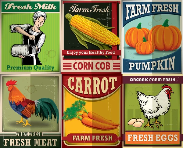 Vintage farm fresh poster set design — Stock Vector