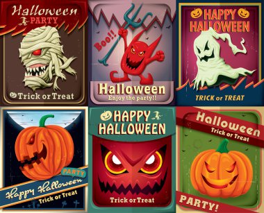 set Vintage halloween poster tasarımı