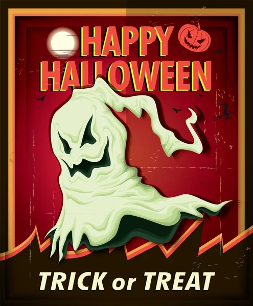 Vintage Halloween poster design con fantasma — Vettoriale Stock
