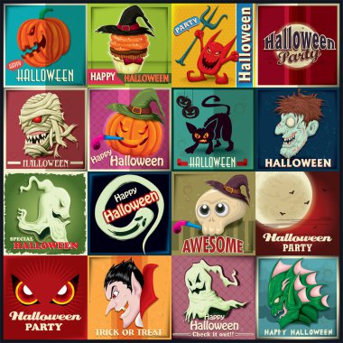 Vintage Halloween poster design set vector Vintage Halloween poster design set vector