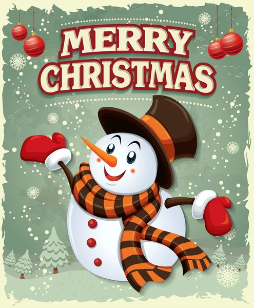 Vintage Christmas poster design with snowman — Stock Vector