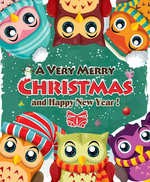 Vintage Christmas poster design with owls — Stock Illustration Vintage Christmas poster design with owls Royalty Free Stock Illustrations