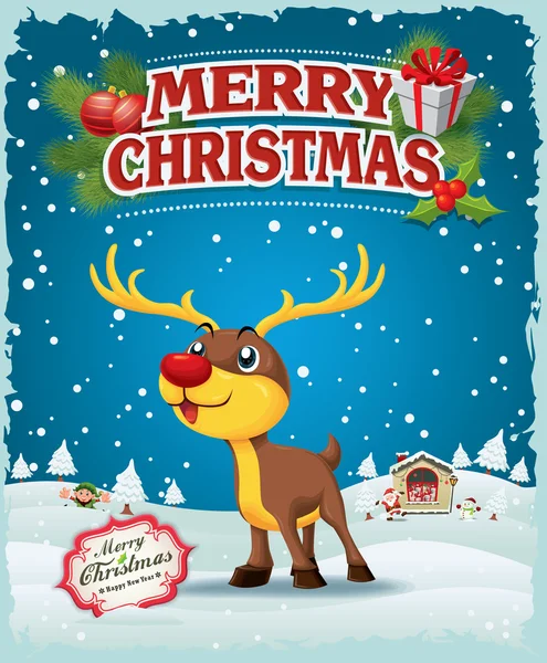 Vintage design poster di Natale con cervo — Vettoriale Stock