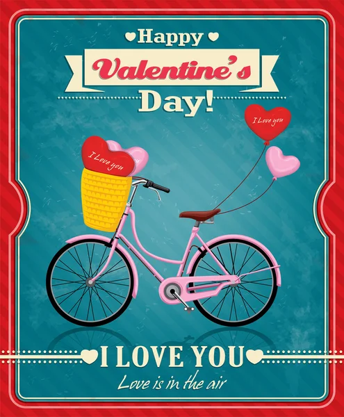Vintage Valentine poster design with cycle — Stock Vector