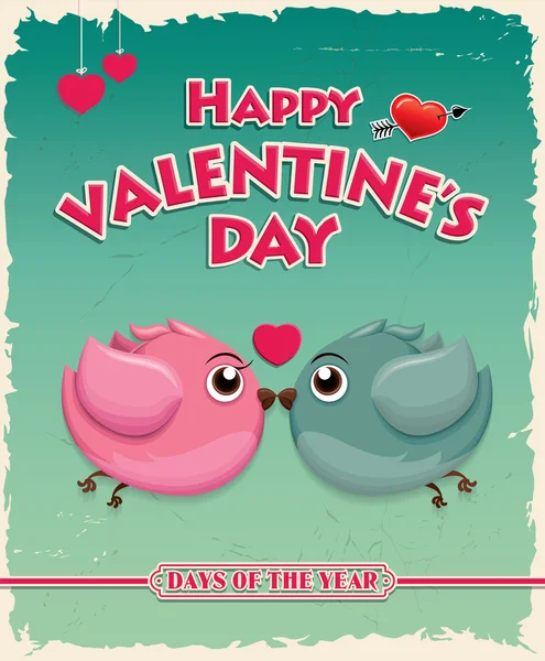 Vintage Valentine poster design with birds — Stock Vector