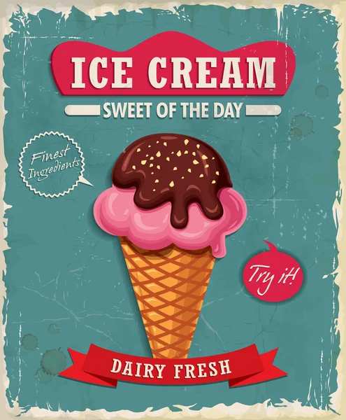 Vintage ICE CREAM design de cartaz — Vetor de Stock