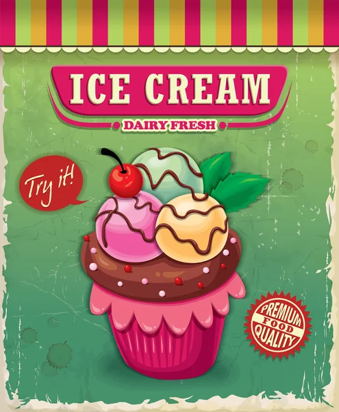 Vintage ICE CREAM design de cartaz — Vetor de Stock