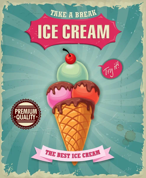 Vintage ice cream poster design — Stock Vector