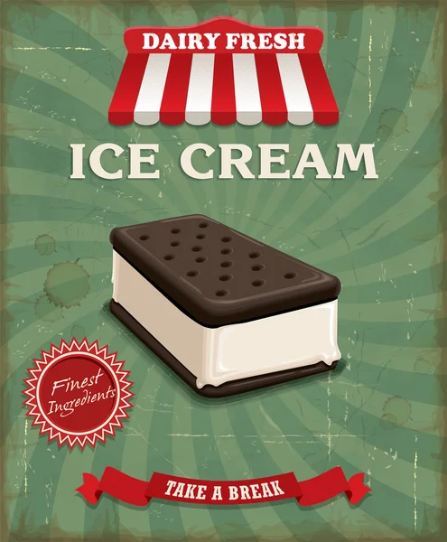 Vintage ICE CREAM design de cartaz — Vetor de Stock