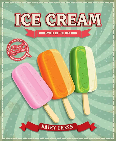 Vintage ICE CREAM design de cartaz — Vetor de Stock