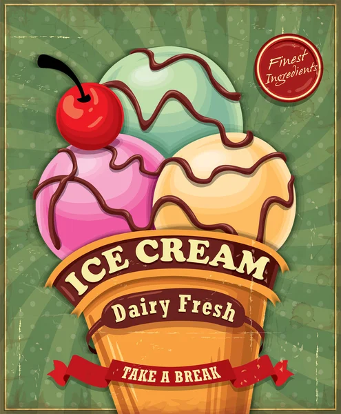 Diseño de póster de helado vintage — Archivo Imágenes Vectoriales