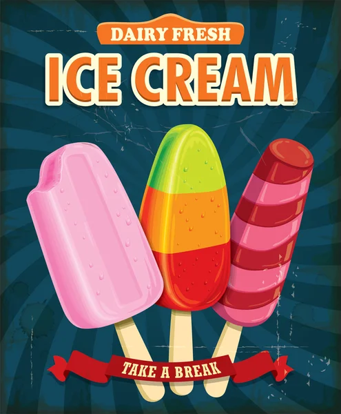Vintage dondurma poster tasarımı — Stok Vektör