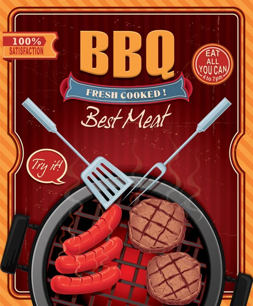 Vintage BBQ poster design — Stock Vector
