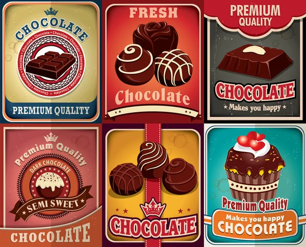 Conjunto de design de cartaz de chocolate vintage — Vetor de Stock