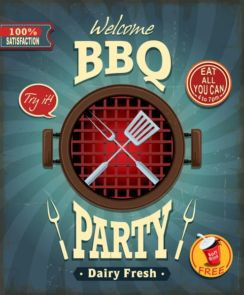 Diseño de póster de fiesta barbacoa Vintage — Archivo Imágenes Vectoriales