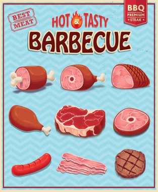 Barbekü tasarım kümesi için vintage et