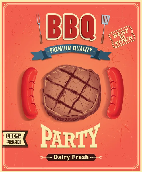 Desain poster BBQ vintage - Stok Vektor