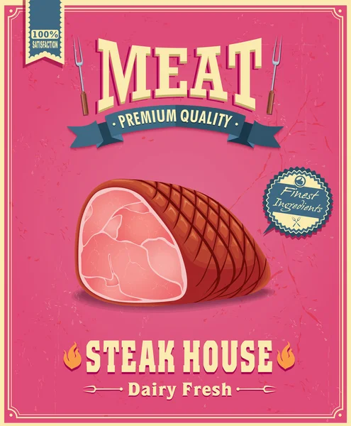 Vintage design poster di carne — Vettoriale Stock