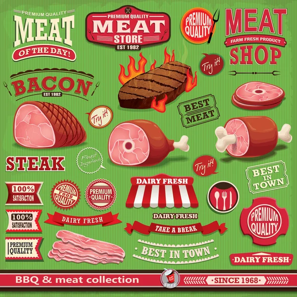 Unsur desain poster daging BBQ vintage - Stok Vektor