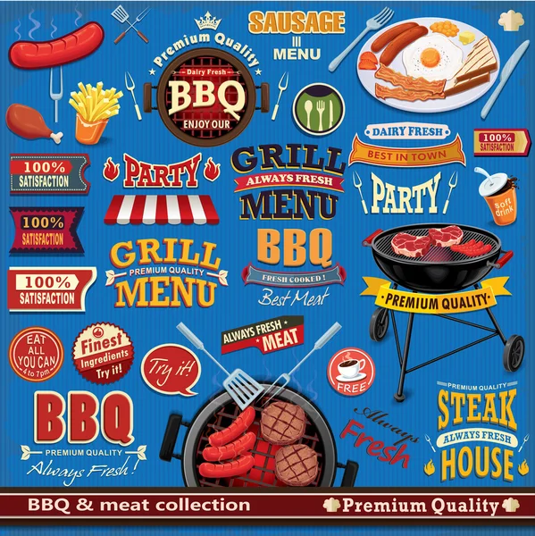 Vintage BBQ poster elemento de design — Vetor de Stock