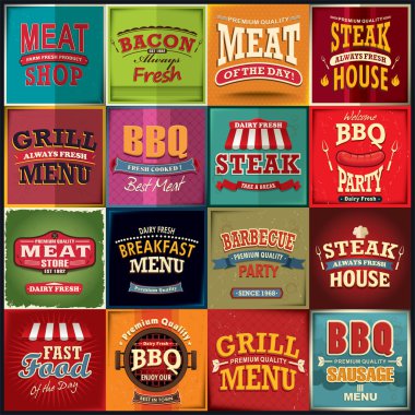 Vintage barbekü et poster tasarım seti